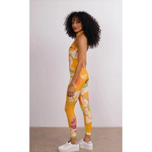 NWT Hilary MacMillan orange palm print fitted high-waisted leggings, M - Picture 4 of 10